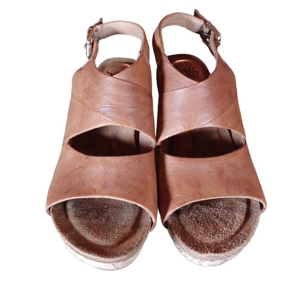 Sofft Women's Leather Wedge Sandals Size 6.5 Tan